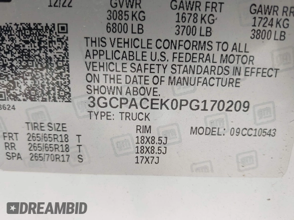2023 Chevrolet Silverado 1500 LT with VIN 3GCPACEK0PG170209, listed as a IAAI auction lot 42206715 with 24,243 mi miles and . Bid and sale history available at DreamBid. Image 9.