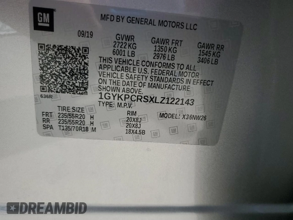 2020 Cadillac XT6 FWD Premium Luxury with VIN 1GYKPCRSXLZ122143, listed as a Copart auction lot 70799484 with 87,962 mi miles and Salvage Title. Bid and sale history available at carsss.com. Image 13.