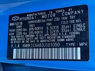 2018 Hyundai Kona SE with VIN KM8K1CAA8JU101050, listed as a IAAI auction lot 41617412 with 10,179 mi miles. Bid and sale history available at carsss.com. Image 8.