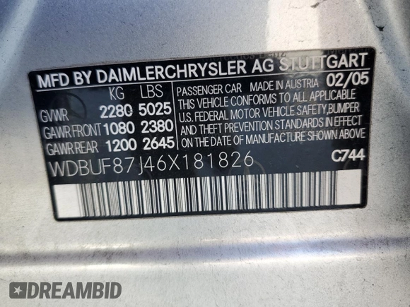 2006 Mercedes-Benz E 350 with VIN WDBUF87J46X181826, listed as a Copart auction lot 80328304 with Not Provided miles and Salvage Title. Bid and sale history available at DreamBid. Image 14.