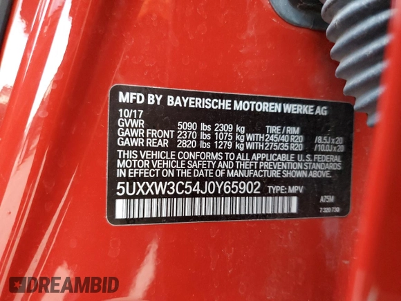 2018 BMW X4 xDrive28i with VIN 5UXXW3C54J0Y65902, listed as a Copart auction lot 73502642 with 35,029 mi miles. Bid and sale history available at carsss.com. Image 14.