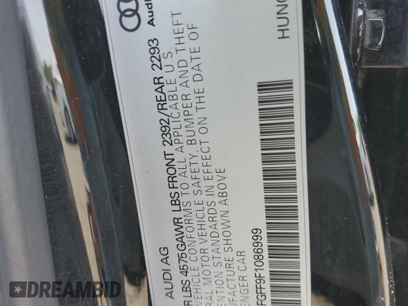 2015 Audi A3 Premium with VIN WAUBFGFF9F1086999, listed as a Copart auction lot 58563315 with 128,898 mi miles and Salvage title. Bid and sale history available at DreamBid. Image 13.