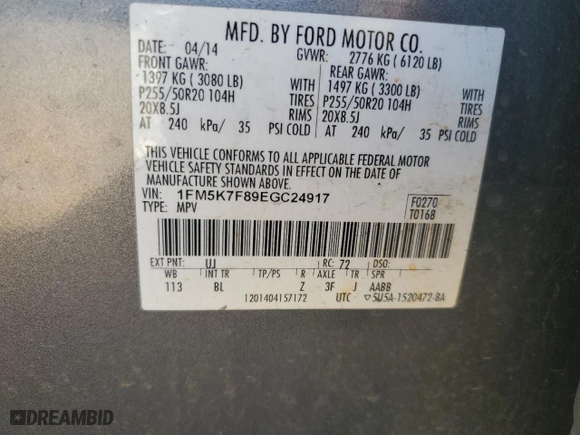 2014 Ford Explorer Limited with VIN 1FM5K7F89EGC24917, listed as a Copart auction lot 47815425 with 204,348 mi miles and Salvage Title. Bid and sale history available at carsss.com. Image 15.