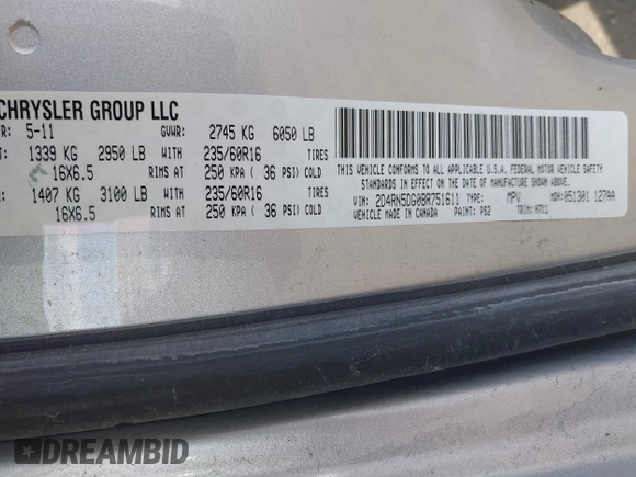2011 Dodge Grand Caravan Crew with VIN 2D4RN5DG0BR751611, listed as a IAAI auction lot 41683889 with 181,551 mi miles and . Bid and sale history available at DreamBid. Image 9.