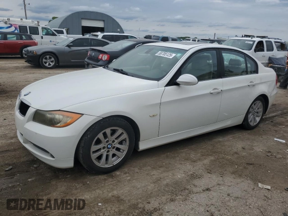 2007 BMW 3 Series 328i with VIN WBAVA37577NL15653, listed as a Copart auction lot 58705125 with 189,255 mi miles and Salvage title. Bid and sale history available at DreamBid. Image 1.