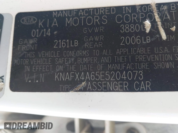 2014 Kia Forte LX with VIN KNAFX4A65E5204073, listed as a IAAI auction lot 42155914 with 167,079 mi miles and . Bid and sale history available at carsss.com. Image 9.