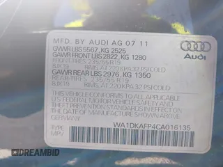 2012 Audi Q5 Premium Plus with VIN WA1DKAFP4CA016135, listed as a IAAI auction lot 42657478 with 147,607 mi miles and . Bid and sale history available at DreamBid. Image 9.