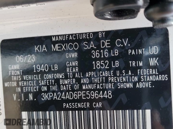 2023 Kia Rio S z VIN 3KPA24AD6PE596448, wystawiony jako Copart lot #55446535 z przebiegiem 33 042 mil mil oraz Tytuł czysty. Historia ofert i sprzedaży dostępna na DreamBid. Obrazek 13.