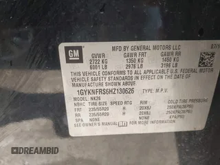 2017 Cadillac XT5 Platinum AWD with VIN 1GYKNFRS6HZ130626, listed as a IAAI auction lot 42470536 with 128,129 mi miles and . Bid and sale history available at DreamBid. Image 9.