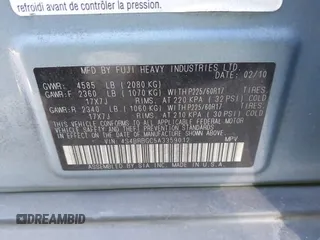 2010 Subaru Outback Premium All-Weather Anniversary with VIN 4S4BRBGC5A3359012, listed as a IAAI auction lot 42653699 with 166,294 mi miles and . Bid and sale history available at DreamBid. Image 9.