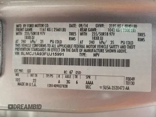 2015 Lincoln MKC z VIN 5LMCJ1A93FUJ15991, wystawiony jako Copart lot #52966915 z przebiegiem 119 140 mil mil oraz Szkoda całkowita • Salvage title. Historia ofert i sprzedaży dostępna na DreamBid. Obrazek 14.