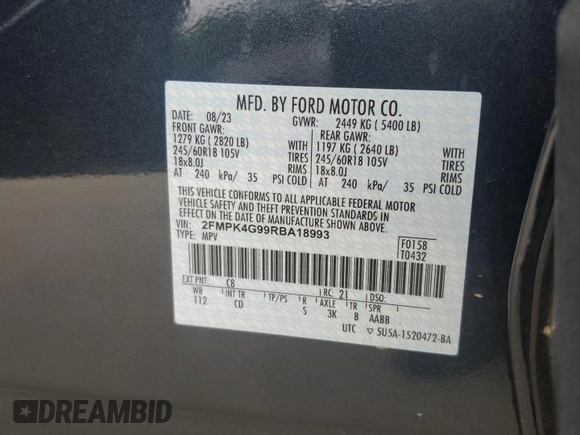 2024 Ford Edge SE with VIN 2FMPK4G99RBA18993, listed as a Copart auction lot 55794535 with 33,372 mi miles and Salvage title. Bid and sale history available at DreamBid. Image 12.