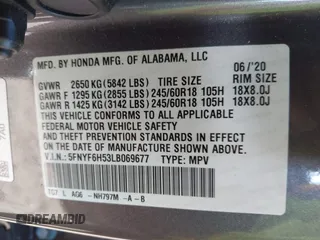 2020 Honda Pilot EX-L z VIN 5FNYF6H53LB069677, wystawiony jako IAAI lot #40581586 z przebiegiem 21 717 mil mil oraz . Historia ofert i sprzedaży dostępna na DreamBid. Obrazek 9.