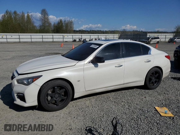 2014 Infiniti Q50 Premium with VIN JN1BV7AR4EM701742, listed as a Copart auction lot 53336985 with Not provided miles and Salvage title. Bid and sale history available at DreamBid. Image 1.