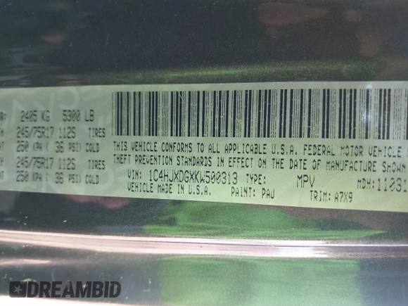 2019 Jeep Wrangler Unlimited Sport S with VIN 1C4HJXDGXKW500313, listed as a IAAI auction lot 41022680 with 82,864 mi miles and . Bid and sale history available at DreamBid. Image 9.