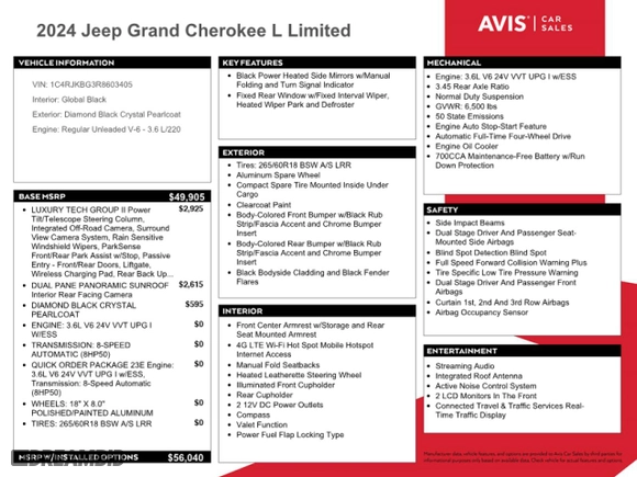 2024 Jeep Grand Cherokee L Limited with VIN 1C4RJKBG3R8603405, listed as a Copart auction lot 46160325 with 10,887 mi miles and Salvage Title. Bid and sale history available at carsss.com. Image 13.