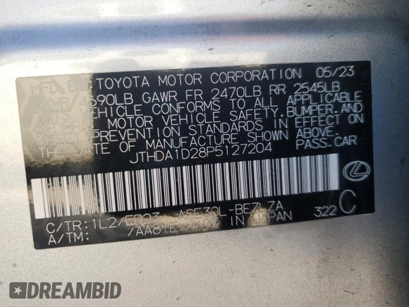 2023 Lexus IS 300 with VIN JTHDA1D28P5127204, listed as a Copart auction lot 42955265 with 8,791 mi miles and Non repairable. Bid and sale history available at DreamBid. Image 12.