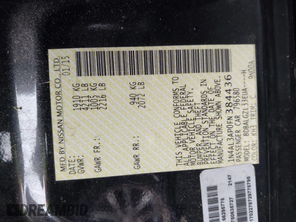 2015 Nissan Altima S z VIN 1N4AL3AP0FN384436, wystawiony jako IAAI lot #42374278 z przebiegiem 167 289 mil mil oraz . Historia ofert i sprzedaży dostępna na DreamBid. Obrazek 9.