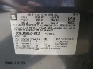 2010 GMC Terrain SLT-1 with VIN 2CTALFEW9A6404827, listed as a Copart auction lot 55200205 with 176,983 mi miles and Salvage title. Bid and sale history available at DreamBid. Image 13.