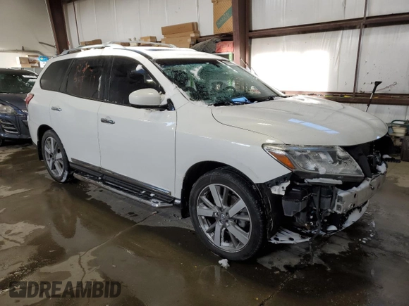 2014 Nissan Pathfinder Platinum with VIN 5N1AR2MM8EC658430, listed as a Copart auction lot 46711815 with 108,376 mi miles and Salvage title. Bid and sale history available at DreamBid. Image 4.