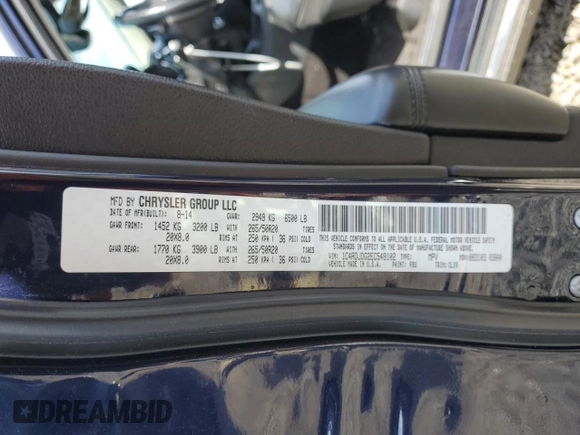 2014 Dodge Durango Limited with VIN 1C4RDJDG2EC549102, listed as a Copart auction lot 53894805 with 97,052 mi miles and Salvage title. Bid and sale history available at DreamBid. Image 14.