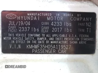 2005 Hyundai Sonata GLS with VIN KMHWF35H05A119527, listed as a Copart auction lot 88495365 with 187,384 mi miles and Non Repairable. Bid and sale history available at carsss.com. Image 12.