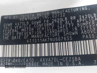 2022 Toyota Camry SE with VIN 4T1S11AK7NU667655, listed as a IAAI auction lot 41747322 with Not Provided miles. Bid and sale history available at carsss.com. Image 9.