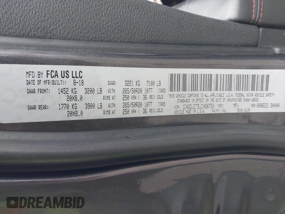 2018 Dodge Durango R/T with VIN 1C4SDJCT9JC496750, listed as a IAAI auction lot 41346614 with 136,646 mi miles and . Bid and sale history available at DreamBid. Image 9.