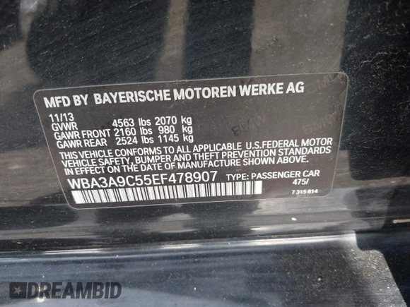 2014 BMW 3 Series 335i z VIN WBA3A9C55EF478907, wystawiony jako IAAI lot #42171256 z przebiegiem 107 119 mil mil oraz . Historia ofert i sprzedaży dostępna na DreamBid. Obrazek 9.