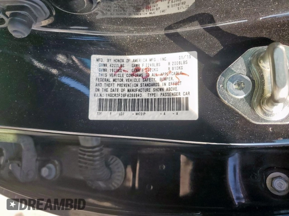 2015 Honda Accord LX with VIN 1HGCR2F38FA098943, listed as a Copart auction lot 54150105 with 167,030 mi miles and Salvage Title. Bid and sale history available at DreamBid. Image 12.