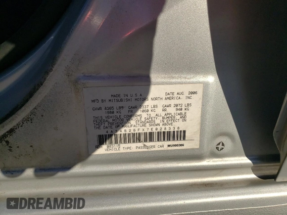 2007 Mitsubishi Galant DE z VIN 4A3AB26FX7E028338, wystawiony jako Copart lot #84727844 z przebiegiem 184 586 mil mil oraz Nie do naprawy • Non repairable. Historia ofert i sprzedaży dostępna na DreamBid. Obrazek 12.