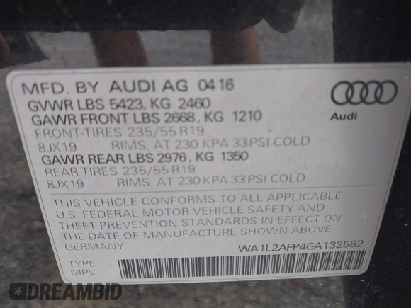 2016 Audi Q5 Premium Plus z VIN WA1L2AFP4GA132582, wystawiony jako IAAI lot #42362317 z przebiegiem 113 092 mil mil oraz . Historia ofert i sprzedaży dostępna na DreamBid. Obrazek 9.