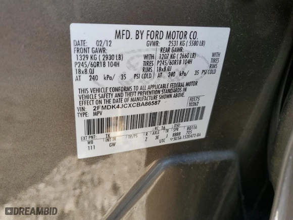 2012 Ford Edge SEL with VIN 2FMDK4JCXCBA86587, listed as a Copart auction lot 52224175 with 175,365 mi miles and Salvage Title. Bid and sale history available at carsss.com. Image 14.