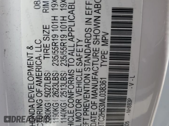 2021 Acura RDX Technology with VIN 5J8TC2H53ML038361, listed as a Copart auction lot 65662784 with Not Provided miles and Salvage Title. Bid and sale history available at DreamBid. Image 12.