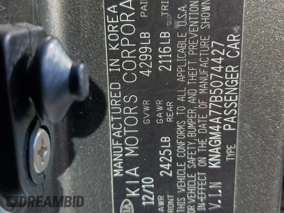 2011 Kia Optima LX with VIN KNAGM4A77B5074427, listed as a Copart auction lot 88841345 with Not Provided miles and Salvage Title. Bid and sale history available at carsss.com. Image 12.