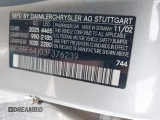 2003 Mercedes-Benz C 320 с VIN WDBRF64J03F376239, выставлен на аукционе IAAI как лот 41571617 с пробегом 138 303 миль миль и . История ставок и продаж доступна на DreamBid. Изображение 9.