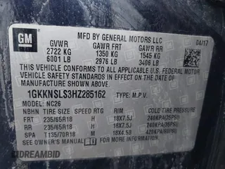 2017 GMC Acadia SLE z VIN 1GKKNSLS3HZ285162, wystawiony jako IAAI lot #41563848 z przebiegiem 122 498 mil mil oraz . Historia ofert i sprzedaży dostępna na DreamBid. Obrazek 9.