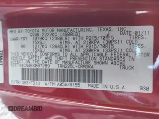 2011 Toyota Tacoma with VIN 5TFTX4CN4BX007289, listed as a IAAI auction lot 41152354 with 123,968 mi miles and . Bid and sale history available at DreamBid. Image 9.