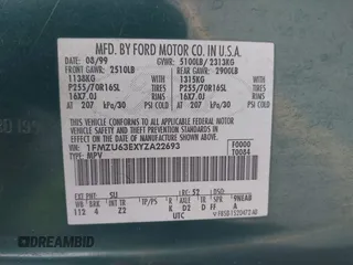 2000 Ford Explorer XLT z VIN 1FMZU63EXYZA22693, wystawiony jako IAAI lot #41350520 z przebiegiem 244 843 mil mil oraz . Historia ofert i sprzedaży dostępna na DreamBid. Obrazek 9.