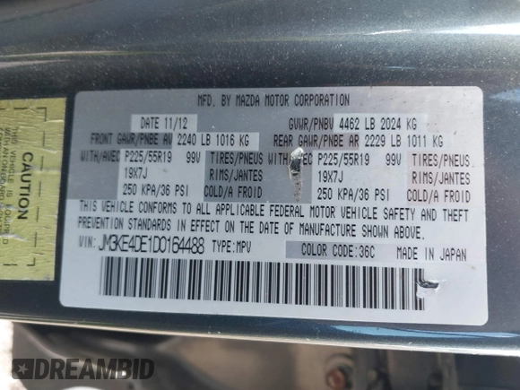 2013 Mazda CX-5 Grand Touring with VIN JM3KE4DE1D0164488, listed as a IAAI auction lot 41683326 with 129,989 mi miles. Bid and sale history available at carsss.com. Image 9.