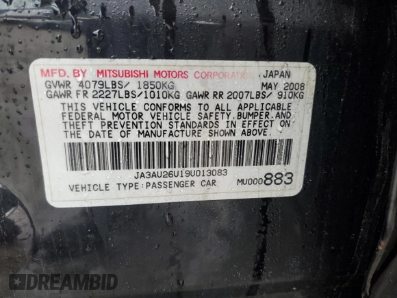 2009 Mitsubishi Lancer ES with VIN JA3AU26U19U013083, listed as a Copart auction lot 48362434 with 144,070 mi miles and Clean Title. Bid and sale history available at carsss.com. Image 12.