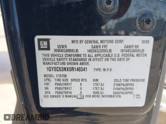 2006 Cadillac Escalade with VIN 1GYEC63NX6R148341, listed as a IAAI auction lot 42603913 with 219,673 mi miles and . Bid and sale history available at DreamBid. Image 9.