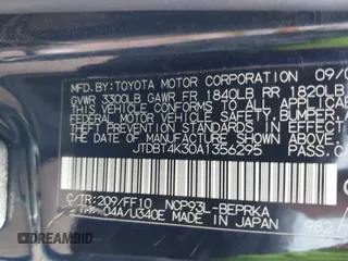 2010 Toyota Yaris with VIN JTDBT4K30A1356295, listed as a IAAI auction lot 41676307 with 109,438 mi miles and . Bid and sale history available at carsss.com. Image 9.