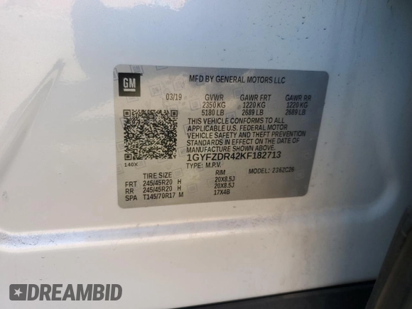 2019 Cadillac XT4 AWD Premium Luxury with VIN 1GYFZDR42KF182713, listed as a Copart auction lot 48633265 with 60,836 mi miles and Salvage title. Bid and sale history available at DreamBid. Image 14.