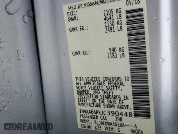 2018 Nissan Maxima S z VIN 1N4AA6APXJC390448, wystawiony jako Copart lot #56605685 z przebiegiem 18 101 mil mil oraz Szkoda całkowita • Salvage title. Historia ofert i sprzedaży dostępna na DreamBid. Obrazek 13.