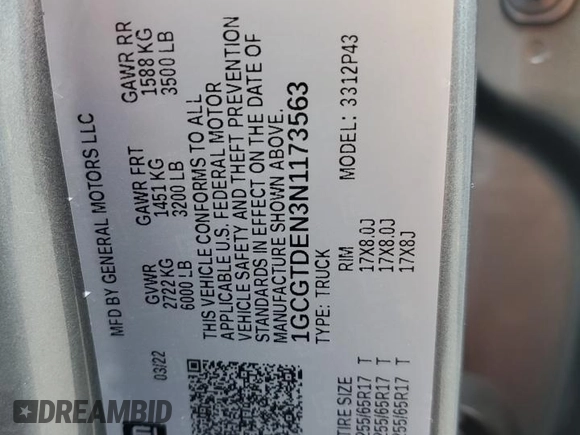 2022 Chevrolet Colorado 4WD Z71 с VIN 1GCGTDEN3N1173563, выставлен на аукционе Copart как лот 64365005 с пробегом 41 046 миль миль и Списание • Salvage title. История ставок и продаж доступна на DreamBid. Изображение 13.