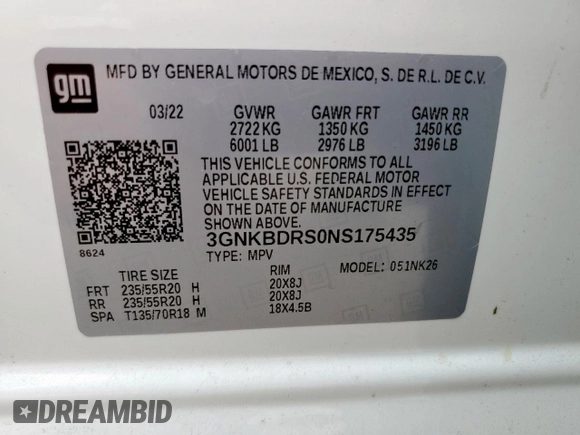 2022 Chevrolet Blazer LT with VIN 3GNKBDRS0NS175435, listed as a Copart auction lot 59018815 with 33,911 mi miles and Salvage title. Bid and sale history available at DreamBid. Image 13.