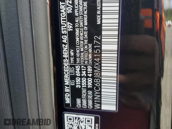 2021 Mercedes-Benz G 550 with VIN W1NYC6BJ8MX415172, listed as a Copart auction lot 50582624 with 14,458 mi miles and Salvage Title. Bid and sale history available at DreamBid. Image 15.