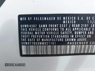 2021 Volkswagen Jetta GLI S with VIN 3VW6T7BU9MM021181, listed as a IAAI auction lot 41587180 with 49,058 mi miles and . Bid and sale history available at DreamBid. Image 9.