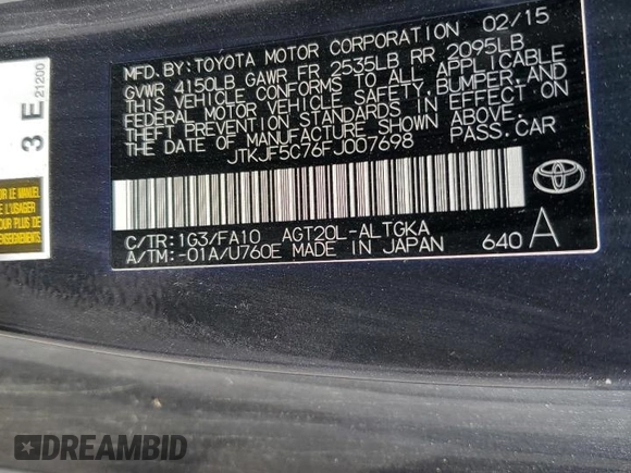 2015 Scion tC with VIN JTKJF5C76FJ007698, listed as a Copart auction lot 55138695 with 171,815 mi miles and Salvage Title. Bid and sale history available at carsss.com. Image 12.